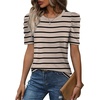 image:imageWIHOLL Summer Tops for Women Puff Sleeve Crewneck T Shirts Dressy Casual Blouses Spring Outfits Fashion ClothesStriped Apricot  Black