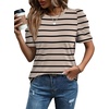 image:imageWIHOLL Summer Tops for Women Puff Sleeve Crewneck T Shirts Dressy Casual Blouses Spring Outfits Fashion ClothesStriped Apricot  Black