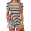image:imageWIHOLL Summer Tops for Women Puff Sleeve Crewneck T Shirts Dressy Casual Blouses Spring Outfits Fashion ClothesStriped Apricot  Black