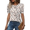 image:imageWIHOLL Summer Tops for Women Puff Sleeve Crewneck T Shirts Dressy Casual Blouses Spring Outfits Fashion ClothesWhite Floral