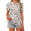 image:imageWIHOLL Summer Tops for Women Puff Sleeve Crewneck T Shirts Dressy Casual Blouses Spring Outfits Fashion ClothesWhite Floral
