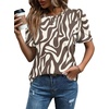 image:imageWIHOLL Summer Tops for Women Puff Sleeve Crewneck T Shirts Dressy Casual Blouses Spring Outfits Fashion ClothesZebrastriped