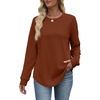 image:imageWIHOLL Sweatshirt for Women Crewneck Long Sleeve Shirts Curved Hem Lightweight Sweaters Fall Clothes 2025Caramel
