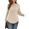 image:imageWIHOLL Sweatshirt for Women Crewneck Long Sleeve Shirts Curved Hem Lightweight Sweaters Fall Clothes 2025Khaki