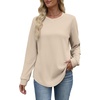 image:imageWIHOLL Sweatshirt for Women Crewneck Long Sleeve Shirts Curved Hem Lightweight Sweaters Fall Clothes 2025Khaki
