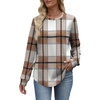 image:imageWIHOLL Sweatshirt for Women Crewneck Long Sleeve Shirts Curved Hem Lightweight Sweaters Fall Clothes 2025Plaid Caramel