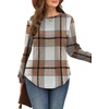 image:imageWIHOLL Sweatshirt for Women Crewneck Long Sleeve Shirts Curved Hem Lightweight Sweaters Fall Clothes 2025Plaid Caramel