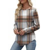 image:imageWIHOLL Sweatshirt for Women Crewneck Long Sleeve Shirts Curved Hem Lightweight Sweaters Fall Clothes 2025Plaid Caramel