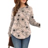 image:imageWIHOLL Sweatshirt for Women Crewneck Long Sleeve Shirts Curved Hem Lightweight Sweaters Fall Clothes 2025Print Beigie