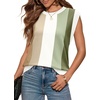 image:imageWIHOLL Tank Tops for Women Summer Lightweight Sweater Fashion Clothing Crew Neck T Shirts Cap Sleeve Business Casual Outfit0green Stripes