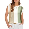 image:imageWIHOLL Tank Tops for Women Summer Lightweight Sweater Fashion Clothing Crew Neck T Shirts Cap Sleeve Business Casual Outfit0green Stripes
