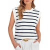 image:imageWIHOLL Tank Tops for Women Summer Lightweight Sweater Fashion Clothing Crew Neck T Shirts Cap Sleeve Business Casual OutfitBlack White Stripes