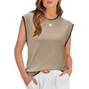 image:imageWIHOLL Tank Tops for Women Summer Lightweight Sweater Fashion Clothing Crew Neck T Shirts Cap Sleeve Business Casual OutfitBrown