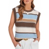 image:imageWIHOLL Tank Tops for Women Summer Lightweight Sweater Fashion Clothing Crew Neck T Shirts Cap Sleeve Business Casual OutfitBrown Blue Stripes