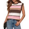 image:imageWIHOLL Tank Tops for Women Summer Lightweight Sweater Fashion Clothing Crew Neck T Shirts Cap Sleeve Business Casual OutfitBrown Pink Stripes