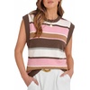 image:imageWIHOLL Tank Tops for Women Summer Lightweight Sweater Fashion Clothing Crew Neck T Shirts Cap Sleeve Business Casual OutfitBrown Pink Stripes