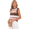 image:imageWIHOLL Tank Tops for Women Summer Lightweight Sweater Fashion Clothing Crew Neck T Shirts Cap Sleeve Business Casual OutfitBrown Pink Stripes