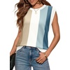 image:imageWIHOLL Tank Tops for Women Summer Lightweight Sweater Fashion Clothing Crew Neck T Shirts Cap Sleeve Business Casual OutfitNavy Stripes