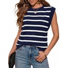 image:imageWIHOLL Tank Tops for Women Summer Lightweight Sweater Fashion Clothing Crew Neck T Shirts Cap Sleeve Business Casual OutfitNavy White Stripes