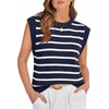 image:imageWIHOLL Tank Tops for Women Summer Lightweight Sweater Fashion Clothing Crew Neck T Shirts Cap Sleeve Business Casual OutfitNavy White Stripes