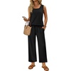 image:imageWIHOLL Two Piece Sets for Women Summer Spring Outfits Tank Square Neck Sleeveless Travel Vacation Lounge Wide Leg Pants SetBlack
