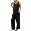 image:imageWIHOLL Two Piece Sets for Women Summer Spring Outfits Tank Square Neck Sleeveless Travel Vacation Lounge Wide Leg Pants SetBlack