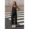 image:imageWIHOLL Two Piece Sets for Women Summer Spring Outfits Tank Square Neck Sleeveless Travel Vacation Lounge Wide Leg Pants SetBlack