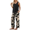 image:imageWIHOLL Two Piece Sets for Women Summer Spring Outfits Tank Square Neck Sleeveless Travel Vacation Lounge Wide Leg Pants SetBlack Beige Tropical Leaves