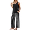 image:imageWIHOLL Two Piece Sets for Women Summer Spring Outfits Tank Square Neck Sleeveless Travel Vacation Lounge Wide Leg Pants SetBlack Vertical Stripes
