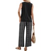 image:imageWIHOLL Two Piece Sets for Women Summer Spring Outfits Tank Square Neck Sleeveless Travel Vacation Lounge Wide Leg Pants SetBlack Vertical Stripes