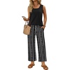 image:imageWIHOLL Two Piece Sets for Women Summer Spring Outfits Tank Square Neck Sleeveless Travel Vacation Lounge Wide Leg Pants SetBlack Vertical Stripes