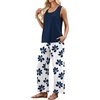 image:imageWIHOLL Two Piece Sets for Women Summer Spring Outfits Tank Square Neck Sleeveless Travel Vacation Lounge Wide Leg Pants SetBlue Floral Print