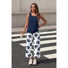 image:imageWIHOLL Two Piece Sets for Women Summer Spring Outfits Tank Square Neck Sleeveless Travel Vacation Lounge Wide Leg Pants SetBlue Floral Print