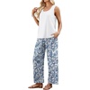 image:imageWIHOLL Two Piece Sets for Women Summer Spring Outfits Tank Square Neck Sleeveless Travel Vacation Lounge Wide Leg Pants SetBoho Blue