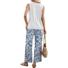 image:imageWIHOLL Two Piece Sets for Women Summer Spring Outfits Tank Square Neck Sleeveless Travel Vacation Lounge Wide Leg Pants SetBoho Blue