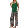 image:imageWIHOLL Two Piece Sets for Women Summer Spring Outfits Tank Square Neck Sleeveless Travel Vacation Lounge Wide Leg Pants SetFloral Print