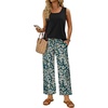 image:imageWIHOLL Two Piece Sets for Women Summer Spring Outfits Tank Square Neck Sleeveless Travel Vacation Lounge Wide Leg Pants SetLeaf Print