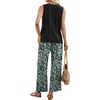 image:imageWIHOLL Two Piece Sets for Women Summer Spring Outfits Tank Square Neck Sleeveless Travel Vacation Lounge Wide Leg Pants SetLeaf Print