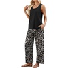image:imageWIHOLL Two Piece Sets for Women Summer Spring Outfits Tank Square Neck Sleeveless Travel Vacation Lounge Wide Leg Pants SetLeopard Print