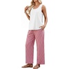 image:imageWIHOLL Two Piece Sets for Women Summer Spring Outfits Tank Square Neck Sleeveless Travel Vacation Lounge Wide Leg Pants SetPink Checkered