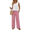 image:imageWIHOLL Two Piece Sets for Women Summer Spring Outfits Tank Square Neck Sleeveless Travel Vacation Lounge Wide Leg Pants SetPink Checkered