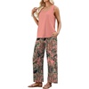 image:imageWIHOLL Two Piece Sets for Women Summer Spring Outfits Tank Square Neck Sleeveless Travel Vacation Lounge Wide Leg Pants SetPink Tropical Hawaii
