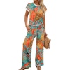image:imageWIHOLL Two Piece Sets for Women Summer Spring Outfits Travel Cruise Resort Wear 2026 Beach Vacation Palazzo Pants SetGreen Orange