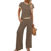image:imageWIHOLL Two Piece Sets for Women Summer Spring Outfits Travel Cruise Resort Wear 2026 Beach Vacation Palazzo Pants SetKhaki