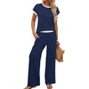 image:imageWIHOLL Two Piece Sets for Women Summer Spring Outfits Travel Cruise Resort Wear 2026 Beach Vacation Palazzo Pants SetNavy Blue