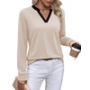 image:imageWIHOLL V Neck Business Casual Tops Fall Blouses Trendy Long Sleeve ShirtsApricot With Black