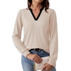 image:imageWIHOLL V Neck Business Casual Tops Fall Blouses Trendy Long Sleeve ShirtsApricot With Black