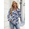 image:imageWIHOLL V Neck Business Casual Tops Fall Blouses Trendy Long Sleeve ShirtsBoho Blue Floral Print