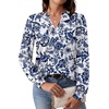 image:imageWIHOLL V Neck Business Casual Tops Fall Blouses Trendy Long Sleeve ShirtsBoho Blue Floral Print