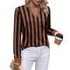 image:imageWIHOLL V Neck Business Casual Tops Fall Blouses Trendy Long Sleeve ShirtsBrown Black Stripe